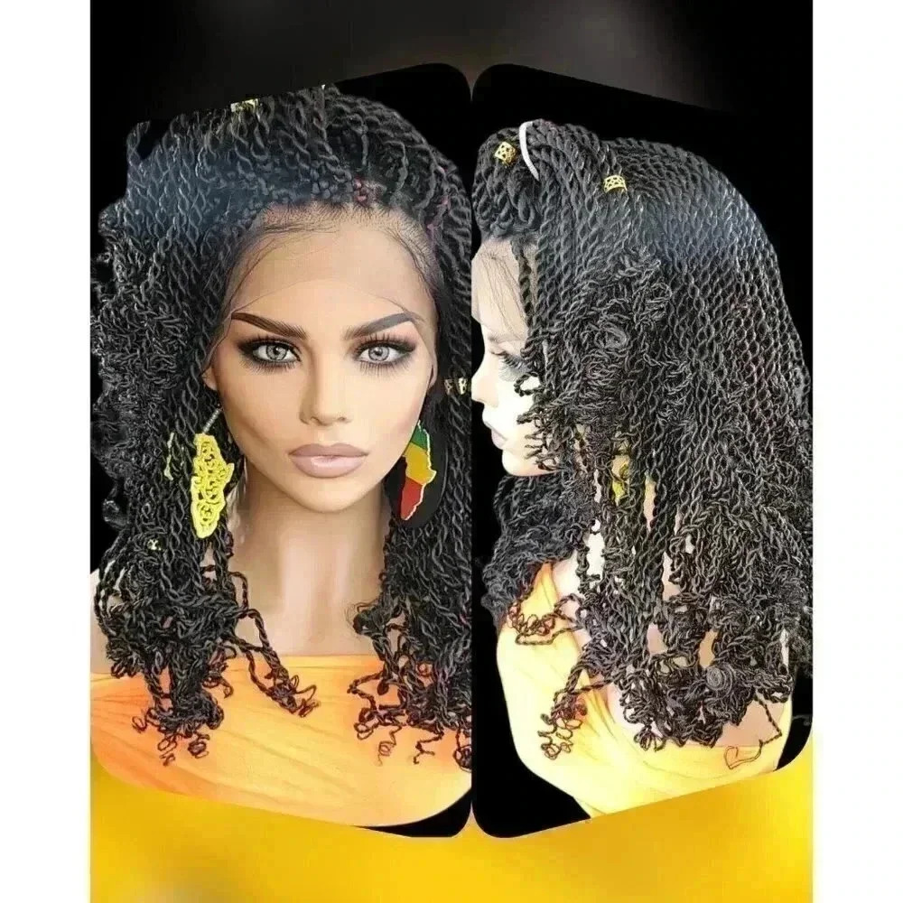 Handmade Braided braided wig Jet Black Kinky twists wig 360 Lace Closure. NWT